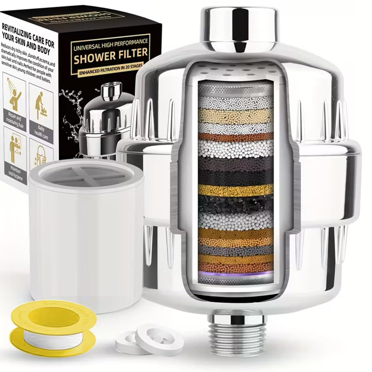 20 Stage ABS Water Softener Shower Filter for Bathroom | Hard Water Softener Filter for Better Hair and Skin | Fits 1/2 inch connection Showers | Removes Lead Chlorine, Hardness, Fluoride